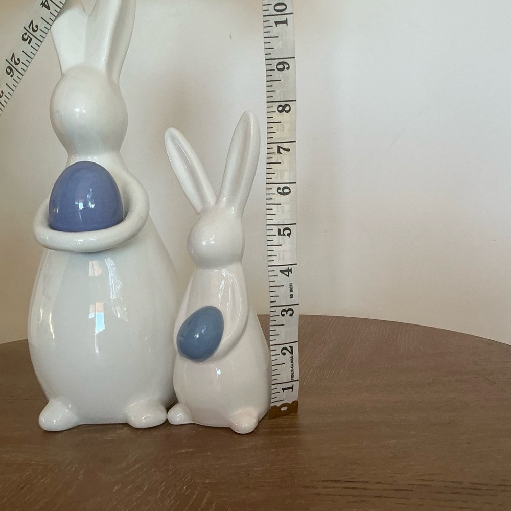 Ceramic Bunny Figurine Set with Blue Eggs | Easter Spring Decor - Picture 4 of 4